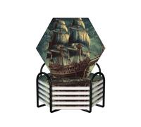 6 pezzi sottobicchieri con supporto sottobicchieri in ceramica a forma di nave pirata vintage per assorbenti per bevande da bar birra set per p