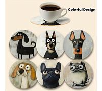 6 pezzi Sottobicchieri in legno a forma di cani carini, design colorato, adatti per bevande, tè, caffè, decorazione per casa e ristorante, scelta regalo perfetta per amanti dei cani, famiglia, amici e