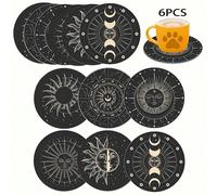 6 pezzi Sottobicchieri in legno neri e dorati a tema sole e luna - Resistenti al calore, adatti per casa, tè pomeridiano e caffè - Idea regalo perfetta per Natale e Ognissanti, 6 pezzi/set, 1800 pezzi