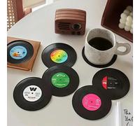 6 pezzi Sottobicchieri in vinile stile retrò - Sottopentola antiscivolo e resistente al calore per decorazione di cucina e sala da pranzo, ottimo regalo 6 pezzi,12 pezzi,Disco in scatola rossa (6 disc