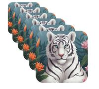 6 pezzi sottobicchieri per bevande sottobicchieri per tazze carino tigre bianca divertente tappetino per tazze 4" sottobicchiere in pelle per bevande impermeabile bar birra bevande set per arredamento