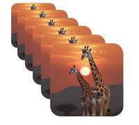 6 pezzi Sottobicchieri per bevande Sottobicchieri per tazze Giraffa al tramonto Divertente tappetino per tazze 4" Sottobicchiere in pelle per bevande Impermeabile Set di sottobicchieri per bevande da