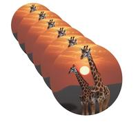 6 pezzi Sottobicchieri per bevande Sottobicchieri per tazze Giraffa al tramonto Divertente tappetino per tazze 4" Sottobicchiere in pelle per bevande Impermeabile Set di sottobicchieri per bevande da