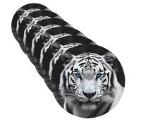 6 pezzi Sottobicchieri per bevande Sottobicchieri per tazze Tigre dagli occhi blu Divertente Tappetino per tazze 4" Sottobicchiere in pelle per bevande Impermeabile Set di sottobicchieri per bevande d