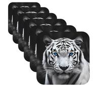 6 pezzi Sottobicchieri per bevande Sottobicchieri per tazze Tigre dagli occhi blu Divertente Tappetino per tazze 4" Sottobicchiere in pelle per bevande Impermeabile Set di sottobicchieri per bevande d