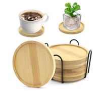 6 Pezzi Sottobicchieri Rotondi in bambù con supporto,11cm Sottobicchieri in Legno con Bordo,Sottobicchiere Bambù Resistenti,Sottobicchieri in legno,per bevande, Caffè
