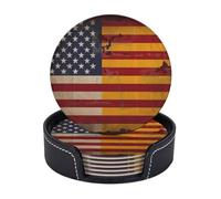 6 pezzi sottobicchieri rotondi in pelle con bandiera americana spagnola per bevande, tazze antiscivolo con supporto, tappetino per tazze personalizzato per tavolo da caffè, cucina
