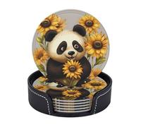 6 pezzi sottobicchieri rotondi in pelle con simpatico panda e girasole per bevande, sottobicchieri antiscivolo con supporto, tappetino per tazze personalizzato per tavolo da caffè e cucina