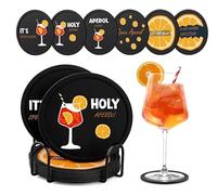 6 Pezzi Sottobicchieri Silicone, Aperol Antiscivolo Sottobicchiere con Supporto, Sottobicchieri Personalizzati per Caffè, Birra, Boccali, Bicchieri da Vino, Casa, Bar, Sotto Bicchieri da Tavola (6)