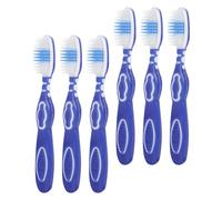 6 Pezzi Spazzolino da Denti con Manico Corto e Testina Grande, Mini | Set Portatile Blu in Pp, Setole in Nailon Tpr, Uso Delicato per Gengive e Lingua