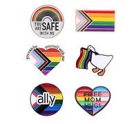 6 Pezzi spille LGBTQ Pride, spille Progress Pride Ally, badge con bandiera, spilla smaltata arcobaleno, LGBT, gay, lesbiche, accessori transgender