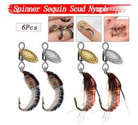 6 pezzi Spinner Paillettes Scud Ninfa Scud Richiamo Mosca per la pesca alla trota Esca per insetti artificiali Simulato Scud Verme Pesca realistica L