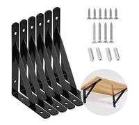 6 Pezzi Staffa per Mensola Triangolare, 15 x 9.5cm Pesanti Supporti Appesa Muro, Tipo L Staffe per Mensole a Parete, Scaffali a Parete Impieghi Gravosi con Viti per Capannone, Libreria, Nero