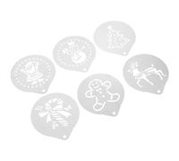 6 Pezzi Stencil Caffè in Acciaio Inox, Argento | Facile da Usare, Bordi Lisci e Foro per Appenderlo, per Cappuccino e Attività Creative