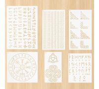 6 Pezzi Stencil per Legna, Riutilizzabili Stencil con Motivi di Simboli Stencil di Rune Modello per Dipingere su Legno Muro Tela Disegno Artigianato Fai Da Te Creazione Decorazione (Rune)