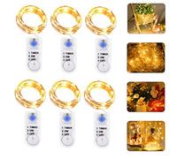6 Pezzi Stringa Luci Led Batteria 2 m 20 LED Micro Luci Stringa Filo Di Rame Ghirlanda Luminosa Con Timer Catena Luminosa Esterno Batteria Natale Impermeabile IP65 per Balcone,Camera,Bianco Caldo