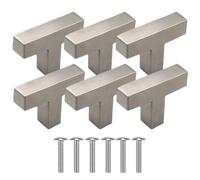 6 Pezzi T Manopole per Mobili Argento in Acciaio Inossidabile, Pomelli Quadrati per Cassetti Pomelli Cucina Pomelli Armadio Maniglie per Mobili Foro Singolo con viti per Armadio Cassetto Mobili 50mm