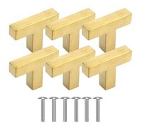 6 Pezzi T Manopole per Mobili Oro in Acciaio Inossidabile, Pomelli Quadrati per Cassetti Pomelli Cucina Pomelli Armadio Maniglie per Mobili Foro Singolo con viti per Armadio Cassetto Mobili 50mm
