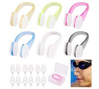 6 Pezzi Tappanaso per Piscina con 6 Paia di Tappi Orecchie Piscina, Riutilizzabile Silicone Stringinaso Nuoto con Scatole, Regolabile Nuoto Clip e Tappi Piscina Set per Adulti e Bambini (6 Colori)