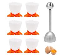 6 Pezzi Tazza D'Uovo Suit, Apriuova e Tazza D'Uovo, Durevole Tazza D'Uovo Set Bambini Colazione Tazza D'Uovo in Plastica per Uova Sode (5.3 × 4.4 × 4.5 cm)