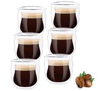 6 Pezzi Tazzine Caffe Vetro particolari 80ml Set Tazzine Caffè Bicchieri Caffe Vetro Tazze Cappuccino Tazza Trasparente Doppia Parete Bicchieri Doppio Tazzine Espresso per Latte Macchiato Whiskey