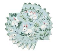 6 Pezzi Tovagliette Americana Azzurro Foglie acquerello coniglio 45x30cm Tovaglietta Americane in Lino Motivo Piante primaverili Lavabili Sottopiatto per Sala da Pranzo Tavolo da Cucina