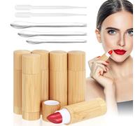 6 Pezzi Tubi Vuoti per Balsamo Labbra in Bambù 5ML Tubi di Rossetto Vuoti Raffillabile Contenitore Rossetto Vuoto, Contenitori per Burrocacao Vuoti Naturale per Fai da Te, Con Cucchiaio e Contagocce