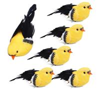 6 Pezzi Uccellini Decorativi Piume Gialli Clip, in Schiuma | Modelli di Uccelli Artificiali Leggeri e Riposizionabili, per Piante, Composizioni Floreali e Feste