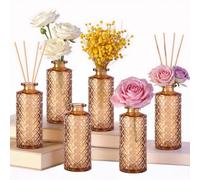 6 Pezzi Vasi per Centrotavola, Vasetti in Vetro Color Ambra, Set Mini Vasetti 13 x 5 x 5 cm, Vasi Vintage per Erbe Pampas, Decorazioni Rustiche per Tavola, Matrimonio e Tavola, Complementi d'Arredo