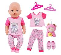 6 pezzi vestiti per bambole da 35 a 45 cm, con top in agnello, pantaloni stampati, 12 cm, in peluche di pecora, rosa pantofole, appendiabiti, graziosi vestiti compatibili con New Born Baby 35-45 cm