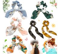 6 Pezzi Vintage Floreale Sciarpa Capelli, Bowknot Vintage Corde, Chiffon Floreale Scrunchie Fasce, Scrunchies con Fiocco in Nastro, per Ragazze Capelli Fssi