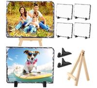 6 pezzi vuoti per sublimazione, 19,1 cm x 14,9 cm, immagine personalizzata roccia con supporti di visualizzazione, cornice in pietra da tavolo fai da te regali