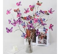 6 piante artificiali a forma di farfalla, 69,8 cm, decorazione 3D, rami e steli simulati con farfalle finte, per centrotavola per feste di nozze in famiglia, (3, viola rossastro)