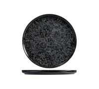 H&H Uranus Set 6 Piatti Piani in Porcellana, 24cm, Con Bordo, Design Moderno, Elegante, per servire le pietanze, Nero