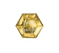 6 Piatti di Carta Happy New Year Dorati 20 cm - Oro - Taglia Unica