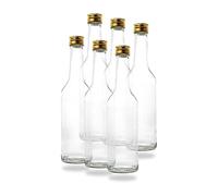 6 piccole bottiglie di vetro da 350 ml (0,35 l) con tappo a vite PP28 oro - bottiglie vuote piccole da riempire, ad esempio bottiglie di vino vuote, piccole bottiglie di liquore, 350 ml