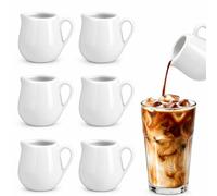 6 piccole brocche per il latte, 110 ml, in ceramica, colore: bianco | Mini brocca per sciroppo in porcellana, con beccuccio antigoccia, con manico, per caffè, salsa, latte, tè