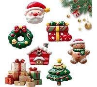 6-Piece 3D Christmas Fridge Magnets - Cute Resin Holiday Refrigerator & Whi | Charming 3D Relief Design Features Six Classic Holiday Patterns Including Santa Claus, Gingerbread Man, Wreath, Christmas Tre