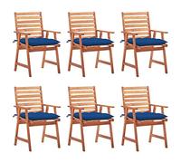 6-Piece Acacia Wood Outdoor Dining Chairs Set with Waterproof Cushions, Patio Garden Furniture for Terrace, Weather-Resistant Solid Wood Seating with Slat Design and Royal Blue Cushions