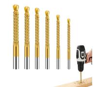 6 Piece Titanium Coated HSS Drill Bit Set, 135° Split Point | Multi material twist drill bits for wood, plastic and thin metal drilling with sharp cutting performance