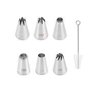 6 Pieces Stainless Steel Nozzles, Cake Decorating Set, Decorative Nozzles Accessories for Cupcakes with 1 Cleaning Brush for Decorating Cakes for DIY Baking Cream Cake Cupcake