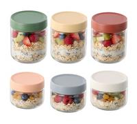 6 Piezas Tarros de Avena Nocturna, 300ml+500ml Tarros de Cristal con Tapa Hermética, Overnight Oats Jar, Vasos Yogurtera, Frascos de Vidrio Reutilizables para Cereales, Mermelada, Encurtidos y Meal Pr
