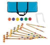 6-Player Croquet Set - Outdoor Games with Wood Mallets, Balls, Posts, Wickets, And Carry Case - Vintage Yard Games for The Whole Family by Hey Play