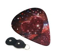 6 plettri per chitarra con cuori rossi glitterati, stampa su entrambi i lati, per chitarra acustica, basso, ukulele, chitarra elettrica (0,46 mm, 0,71 mm, 0,96 mm)