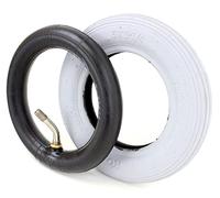 6 pneumatici da 1 1/4/150 x 30 cm, colore grigio, con profilo scanalato + tubo con valvola angolare 30°/45°, angolati nella direzione di marcia