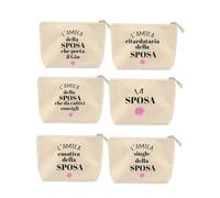 6 Pochette Donna "Amica della sposa" Personalizzate con descrizioni simpatiche Idea Regalo Sposa Damigelle Amiche Damine Matrimonio Nozze Addio al Nubilato Trousse Porta Trucchi Oggetti Astuccio