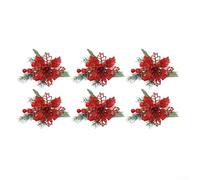 6 portatovaglioli natalizi fatti a mano con dettagli ad ago di pino rosso, progettati per migliorare l'atmosfera della cena delle vacanze e la tavola