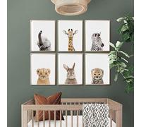 6 poster con animali Safari, motivo: elefante giraffa, zebra, leone, coniglio, quadro savana, camera da letto, decorazione regalo A4 senza cornice