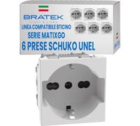 6 Prese Schuko 2P+T 10/16A Compatibili BTicino MatixGO, Made in Europe | Sostituisce BTicino Matix GO JW4140A16 - Bratek 6 Prese Elettriche da Muro Standard Bipasso Italiana e Schuko Tedesca