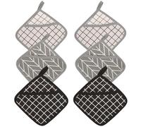 6 presine resistenti al calore, 16 x 16 cm, quadrate, lavabili in cotone, per cucinare e cuocere, manico per pentole calde (bianco + nero + grigio)